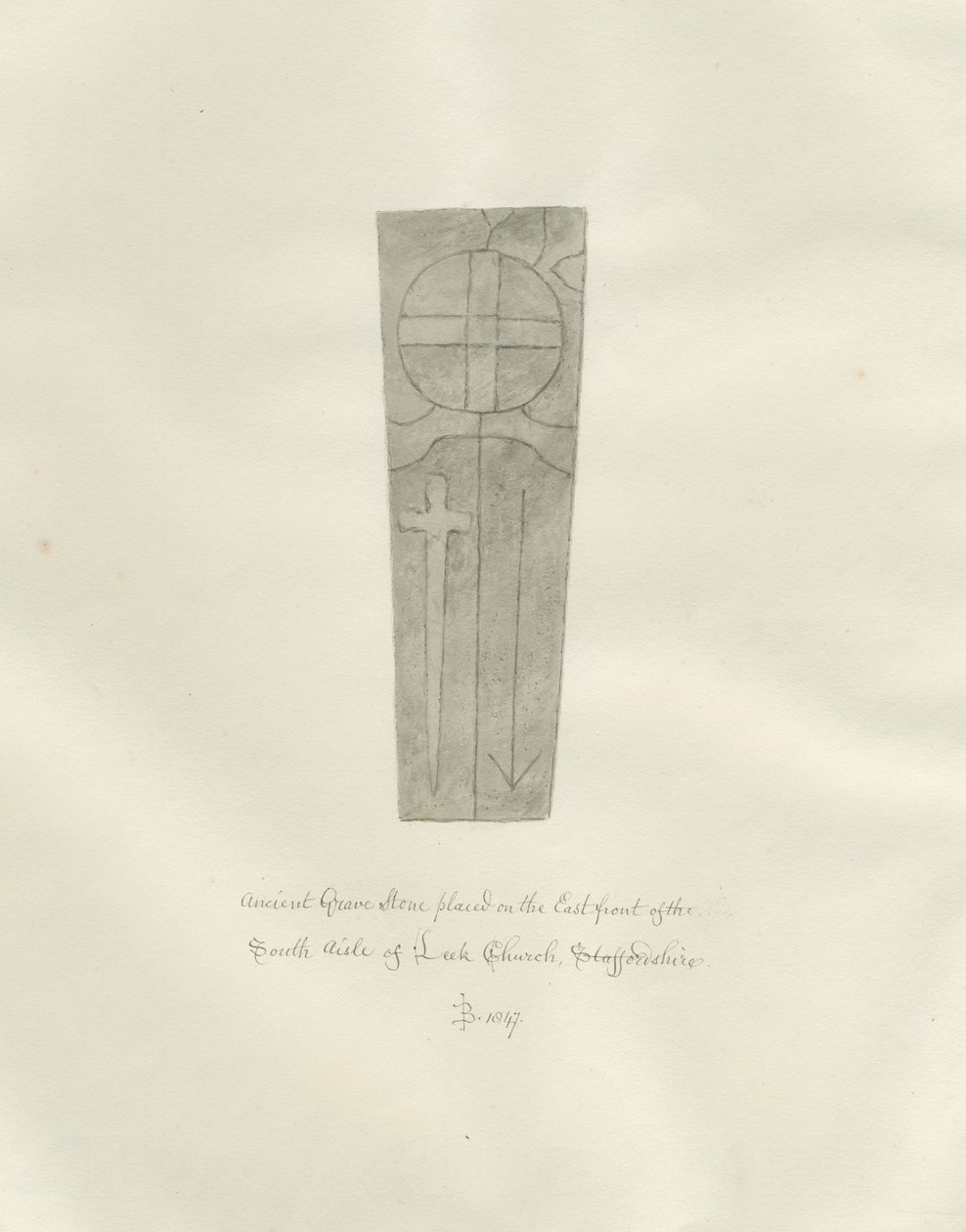 Póréhagyma templom - Sírkő: szépia rajz alkotó: John Buckler