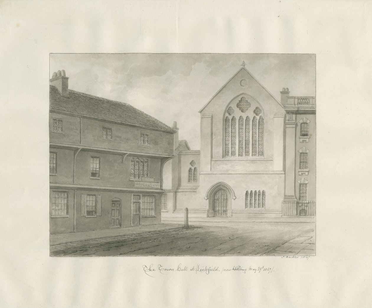 Lichfield - Guildhall: szépia rajz alkotó: John Buckler
