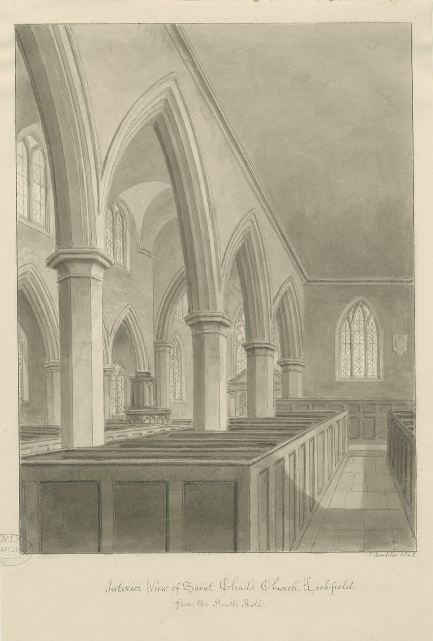 Lichfield - St. Chad templom belseje: szépia rajz alkotó: John Buckler