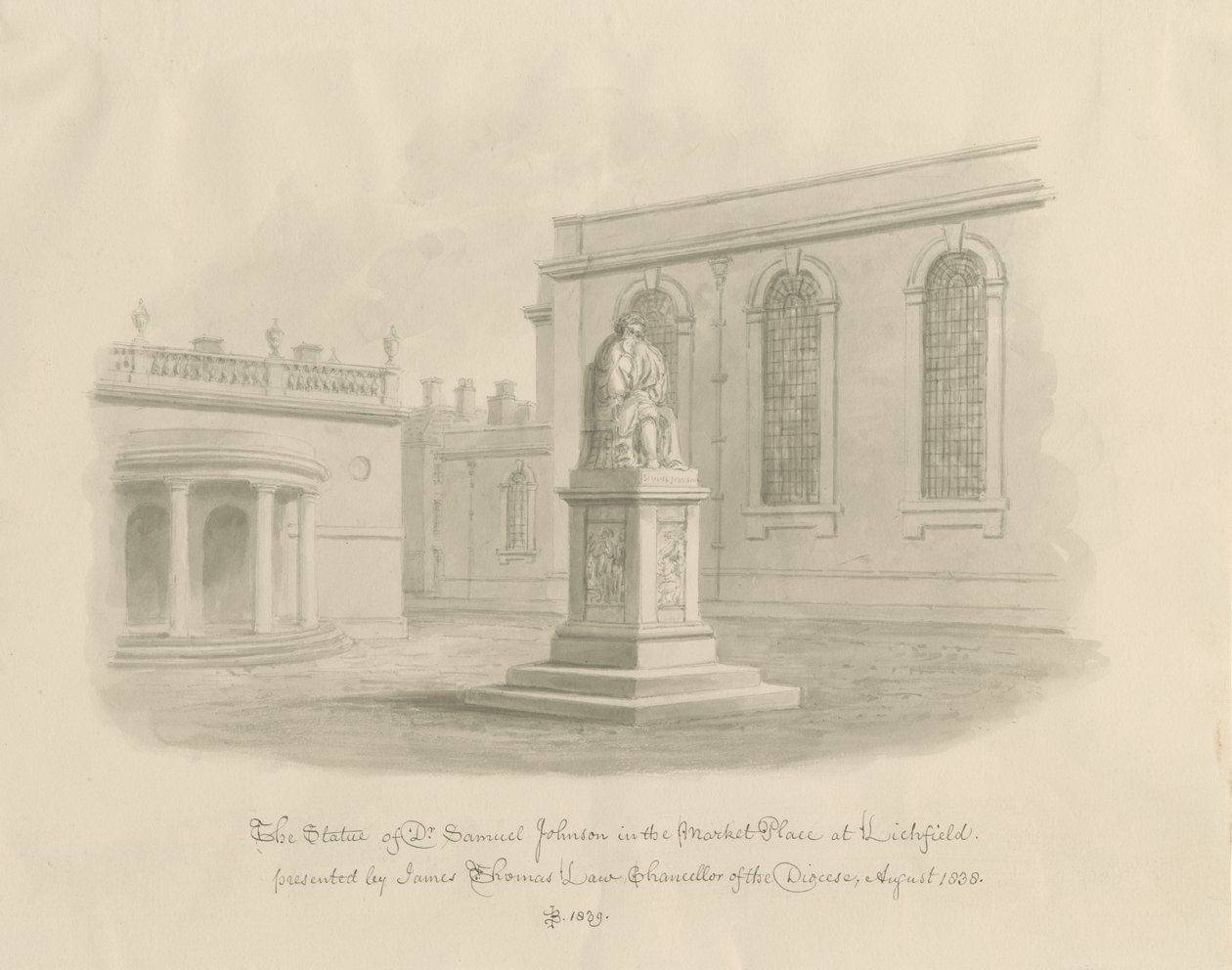 Lichfield – Market Place: szépia rajz (matricás) alkotó: John Buckler