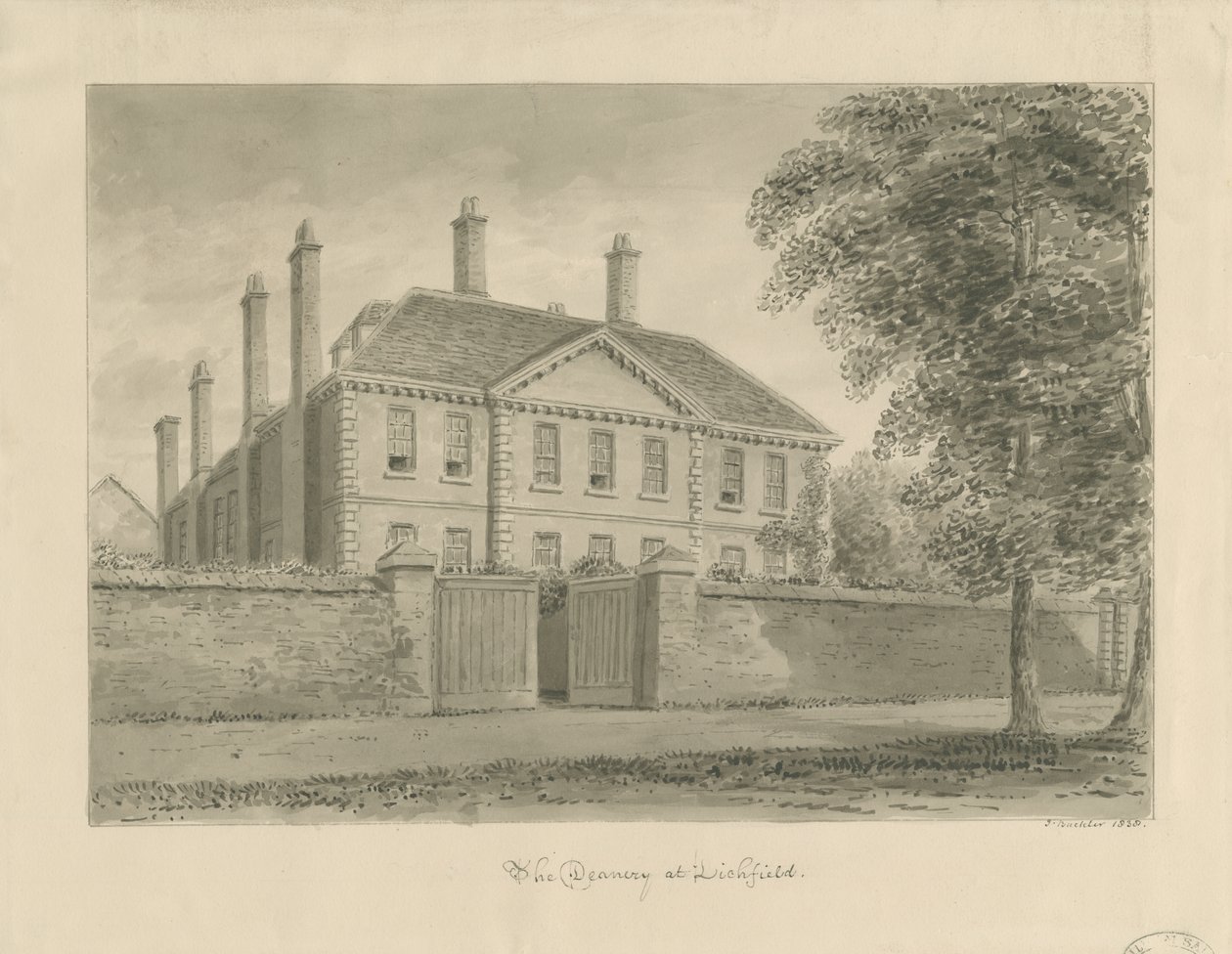 Lichfield – The Deanery in The Close: szépia rajz, 1838 alkotó: John Buckler