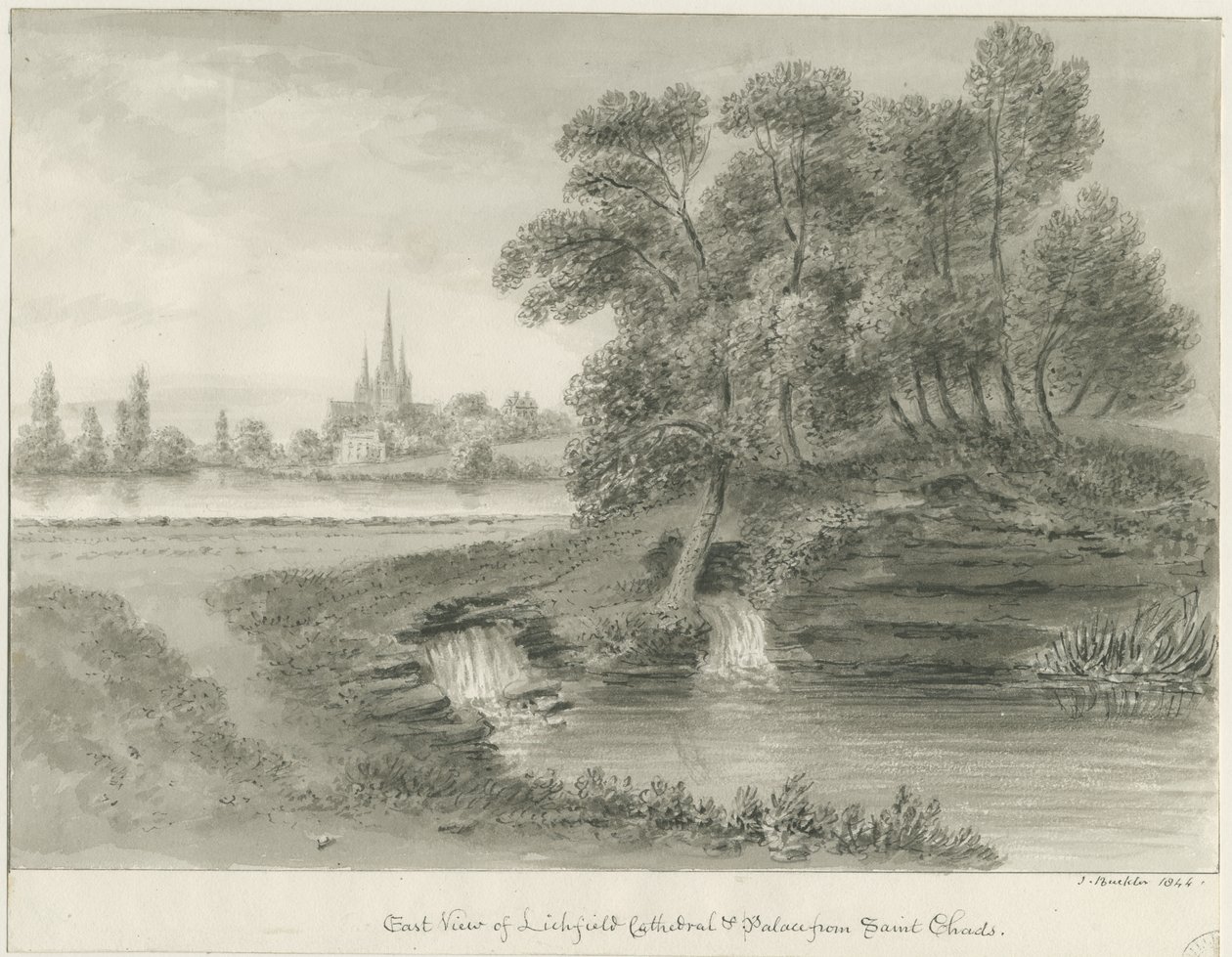 Lichfield katedrális – Keleti nézet: szépia rajz, 1844 alkotó: John Buckler