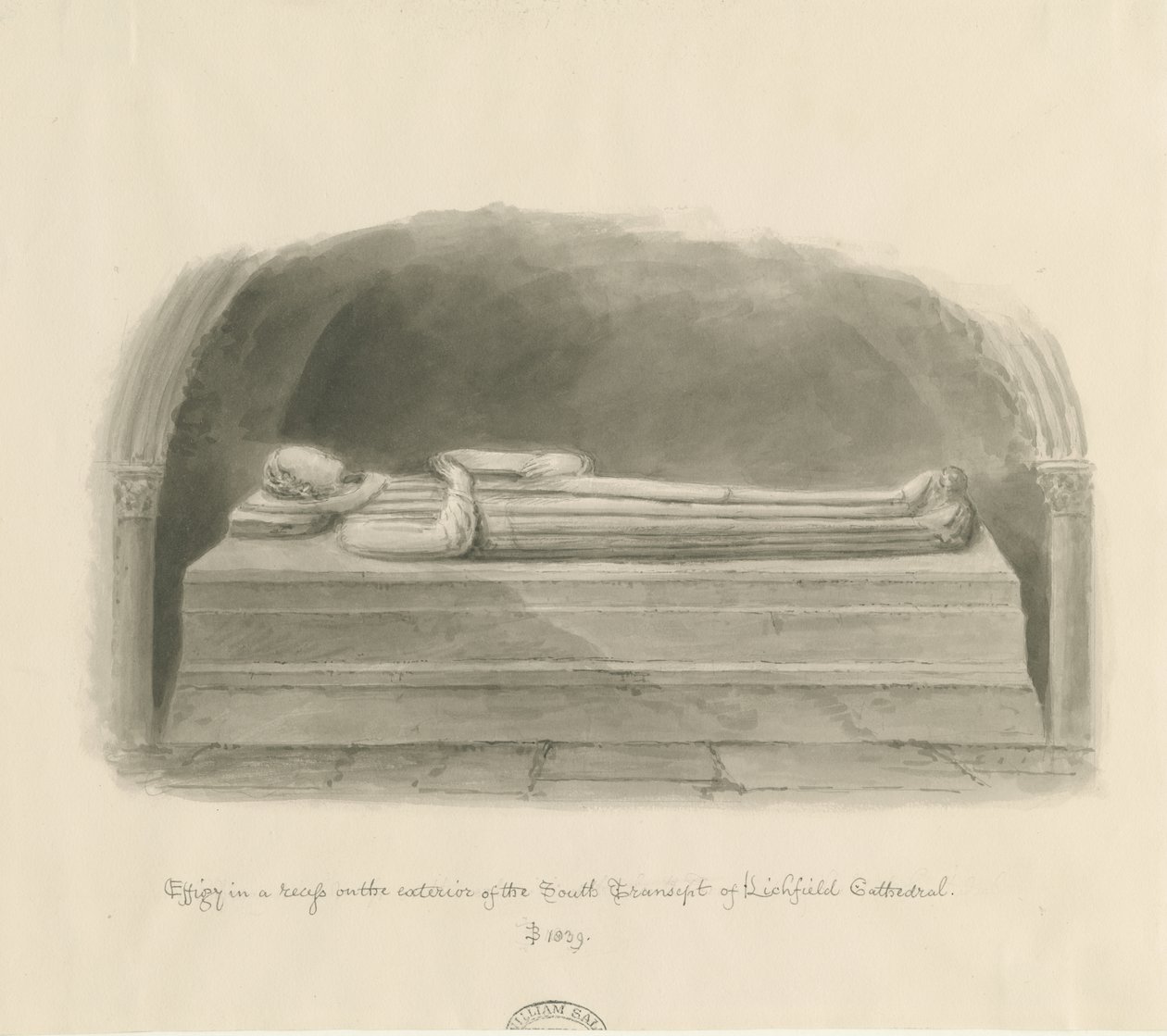 Lichfield katedrális - Effigy [ismeretlen személy]: szépia rajz alkotó: John Buckler