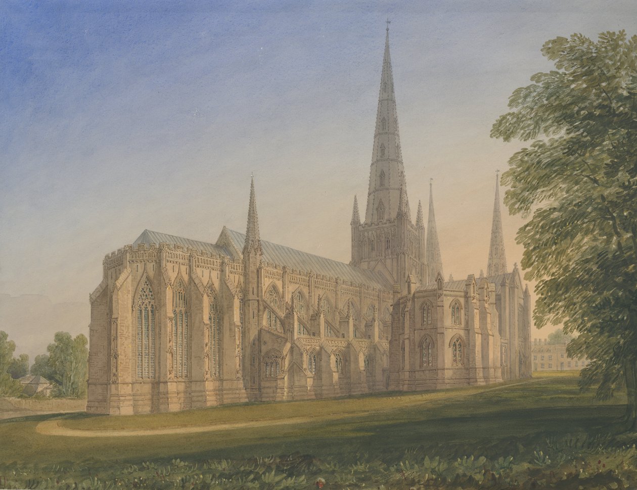 Lichfield katedrális – északkeleti nézet: vízfestmény, nd [1770-1851] alkotó: John Buckler