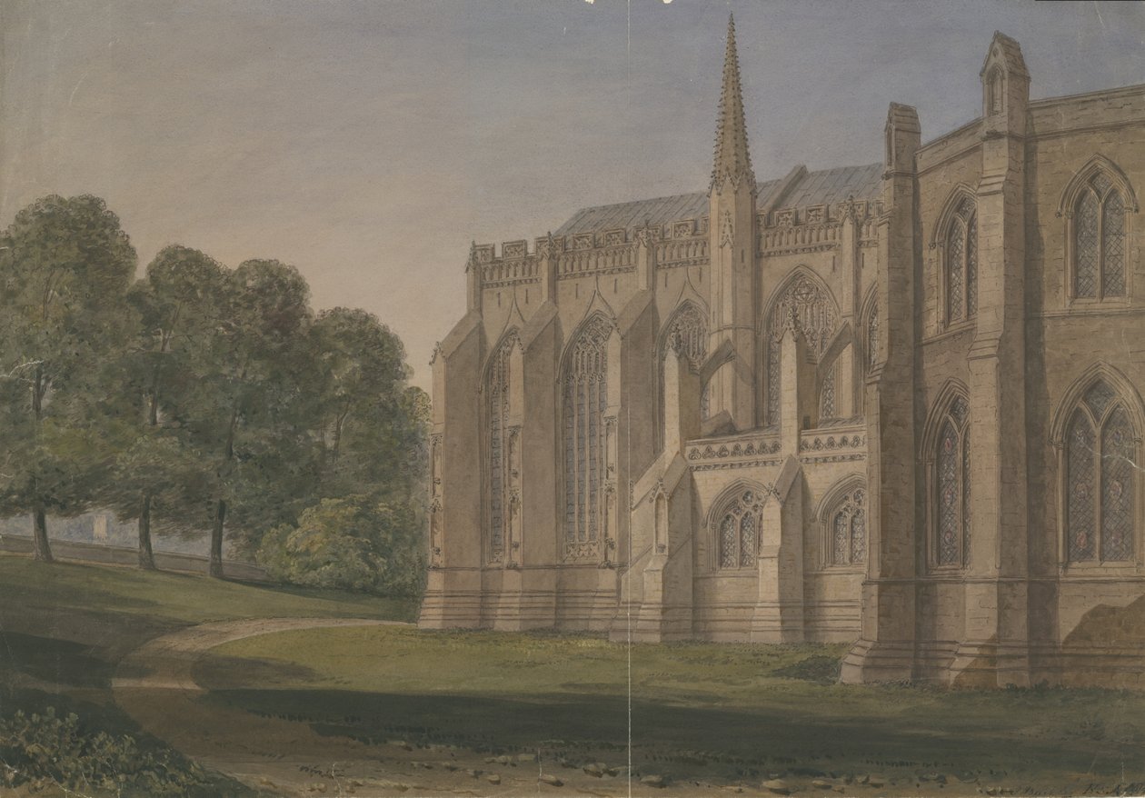 Lichfield katedrális – Észak-északnyugati nézet: akvarell festmény, 184[5] alkotó: John Buckler