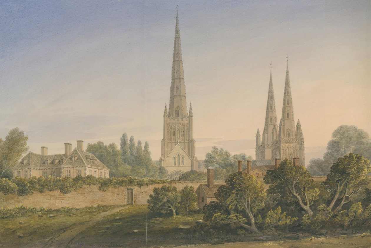 Lichfield katedrális – North View: vízfestmény, 1841 alkotó: John Buckler