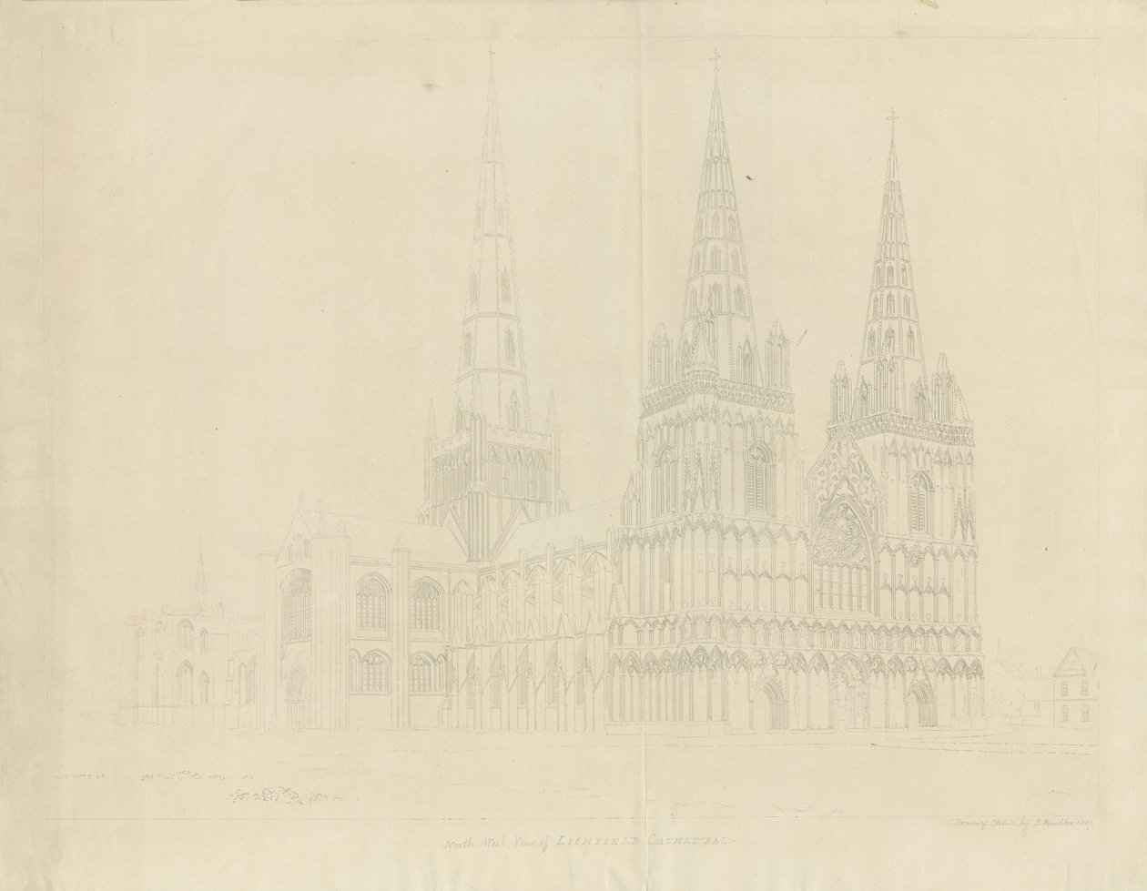 Lichfield katedrális – északnyugati nézet: rézkarc, 1807 alkotó: John Buckler