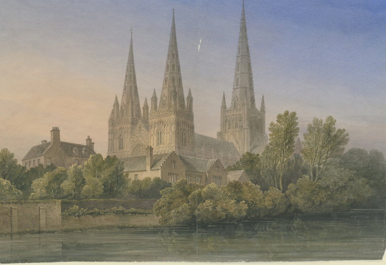 Lichfield katedrális – délnyugati nézet: vízfestmény, 1839 alkotó: John Buckler