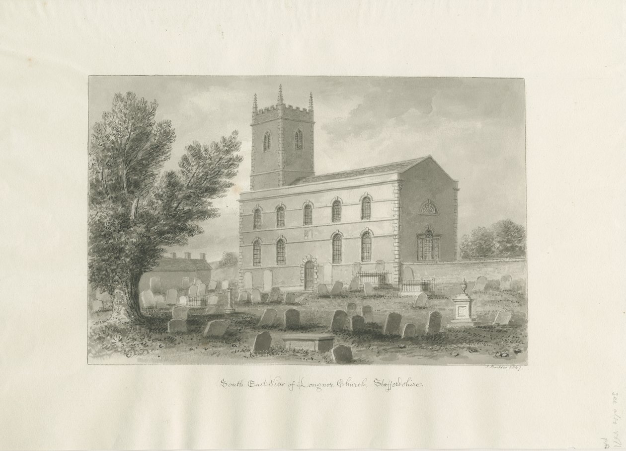 Longnor-templom – „St. Giles [Szent Bertalan]: szépia rajz alkotó: John Buckler