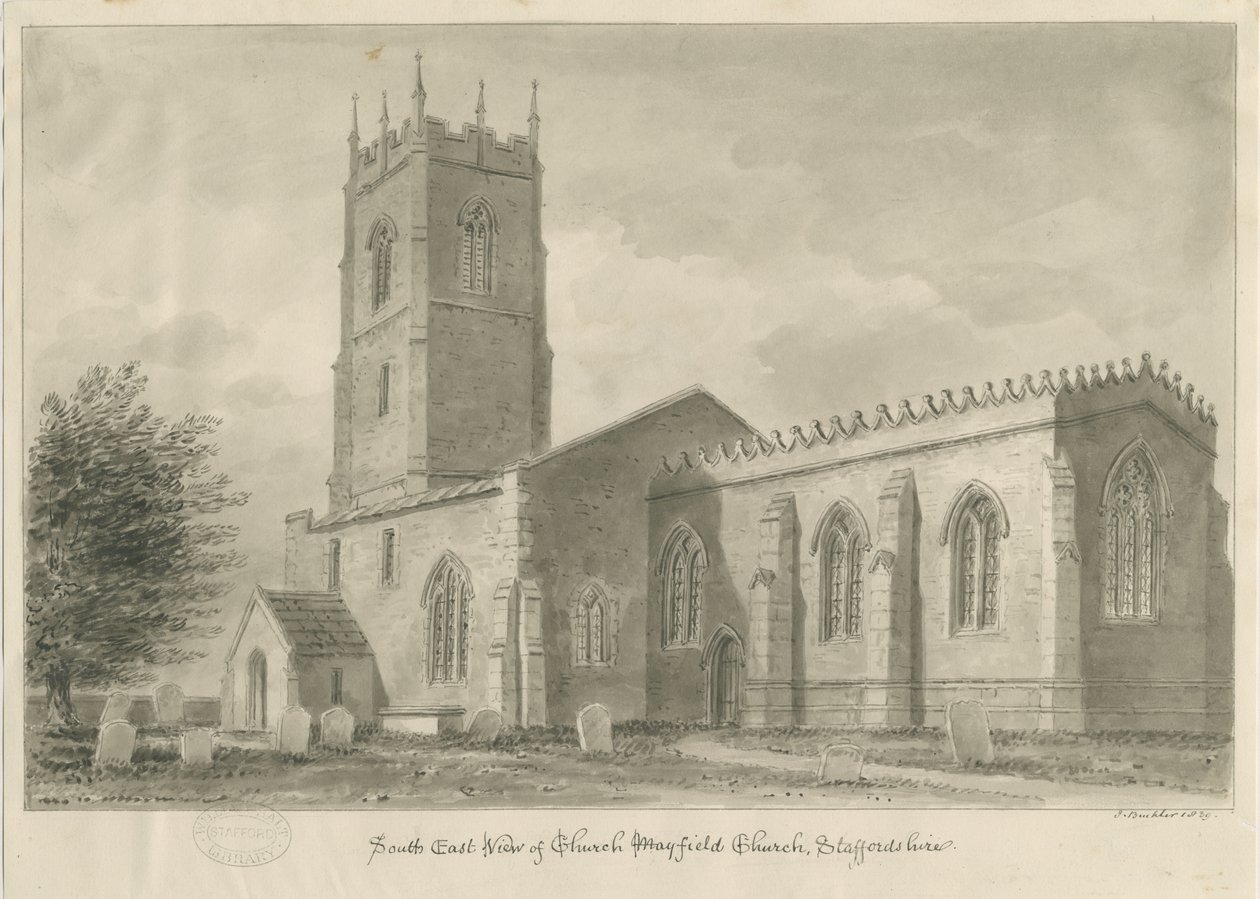 Mayfield templom: szépia rajz, 1839 alkotó: John Buckler