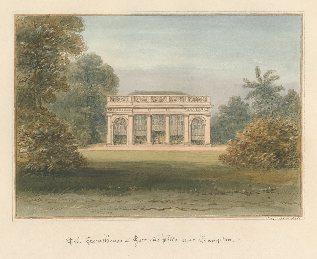 Middlesex – Hampton – A zöld ház Garrick villájában, 1831 alkotó: John Buckler