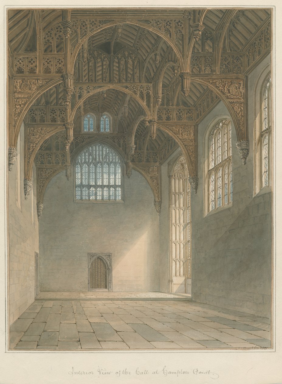 Middlesex – Hampton Court – Hall belseje, 1821 alkotó: John Buckler
