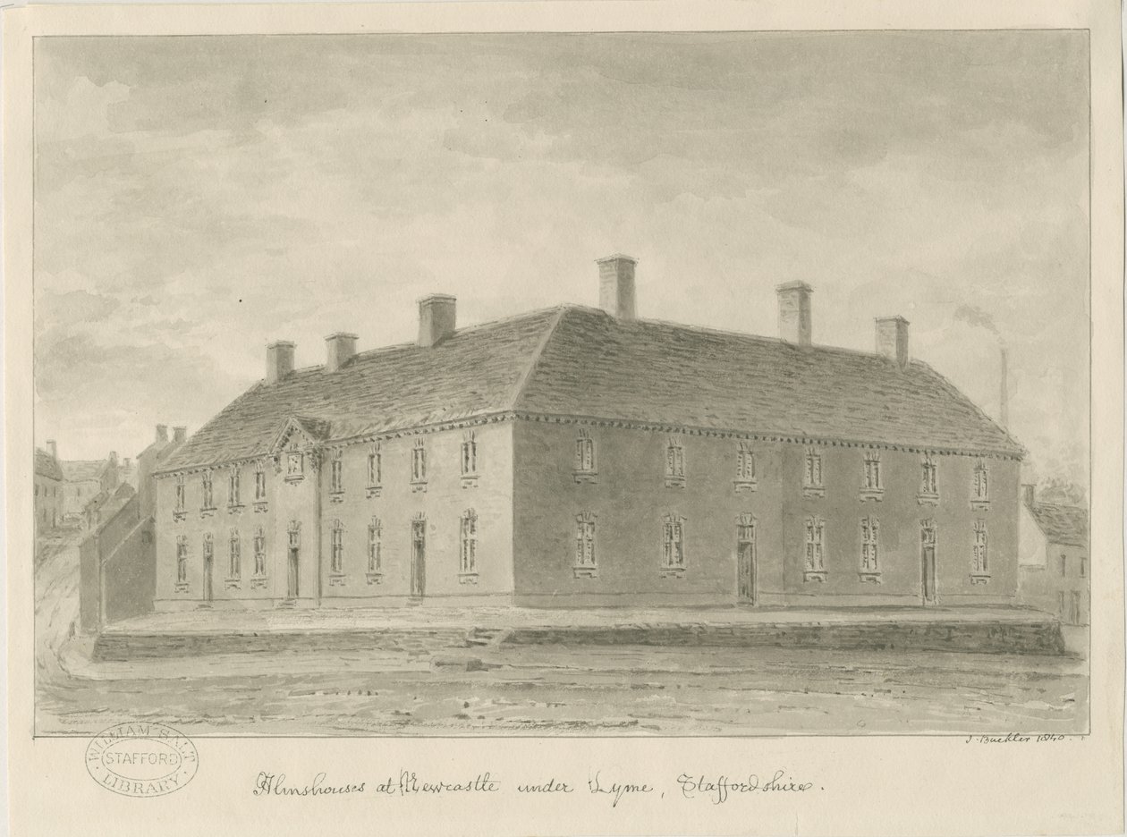 Newcastle-under-Lyme – Almshouses: szépia rajz, 1840 alkotó: John Buckler