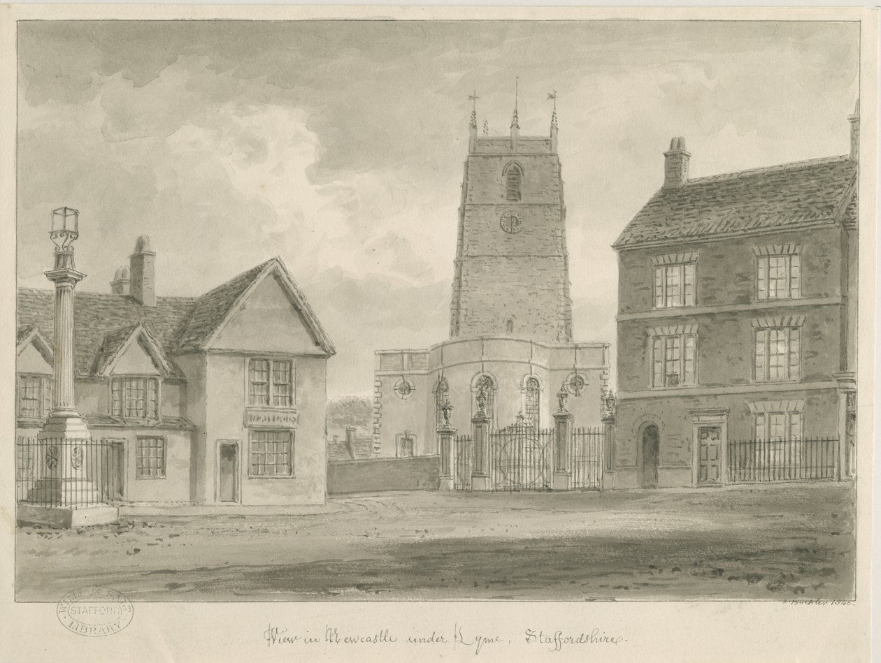 Newcastle-under-Lyme – „St. Giles apát (Ótemplom): szépia rajz alkotó: John Buckler