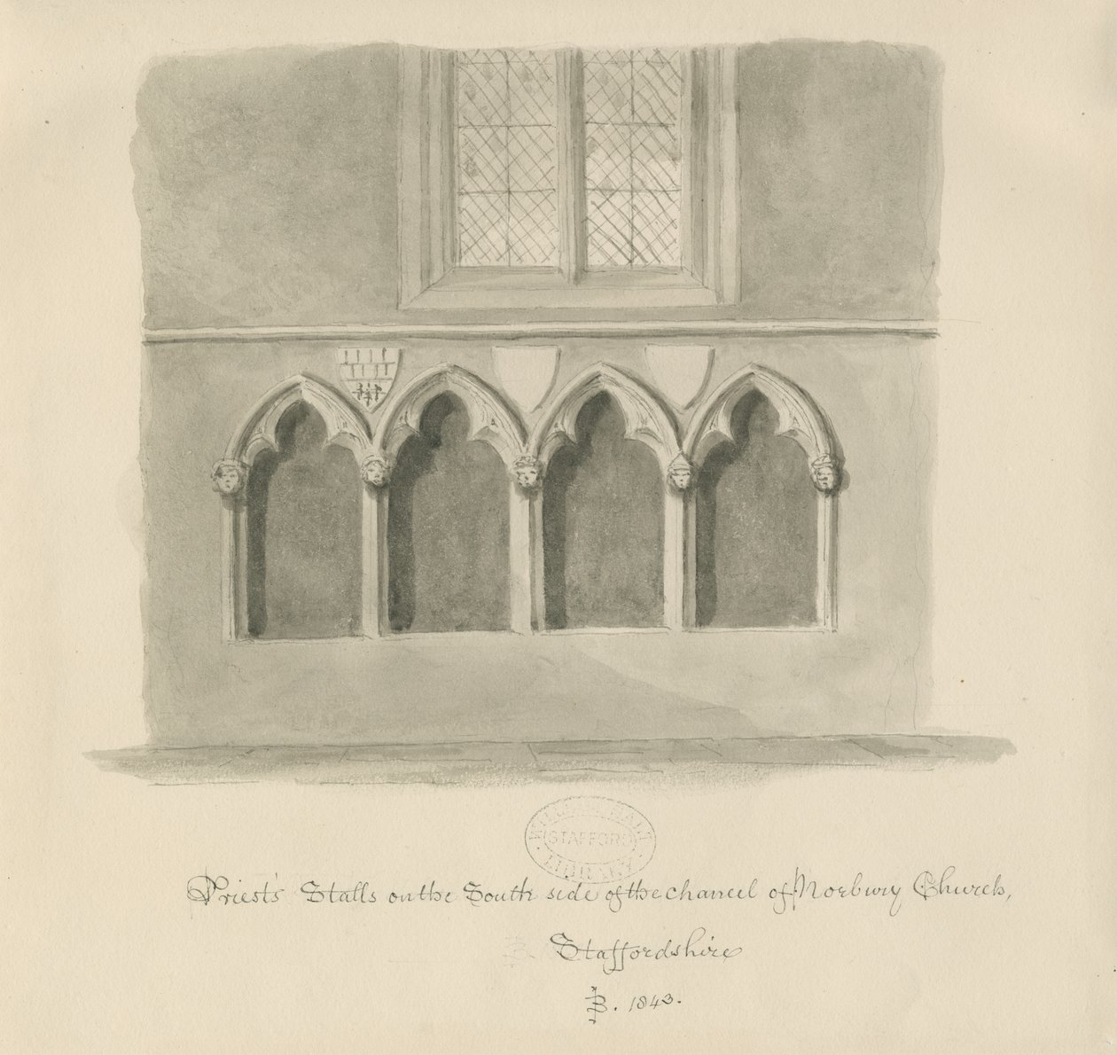 Norbury templom – Papok” standjai: szépia mosás rajz, 1843 alkotó: John Buckler