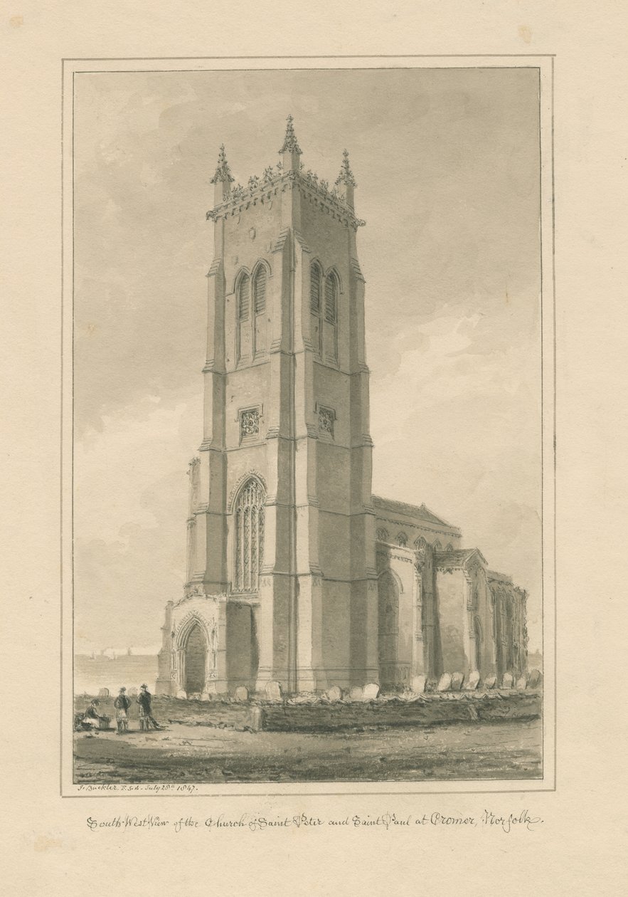 Norfolk - Cromer - Szent Péter és Szent Pál templom: szépia rajz, 1847 alkotó: John Buckler