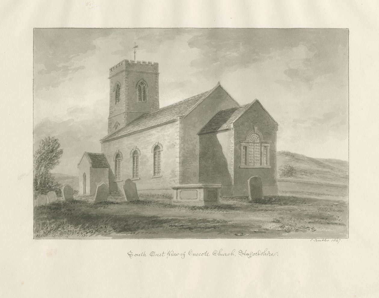 Onecote templom: szépia mosás rajz, 1847 alkotó: John Buckler