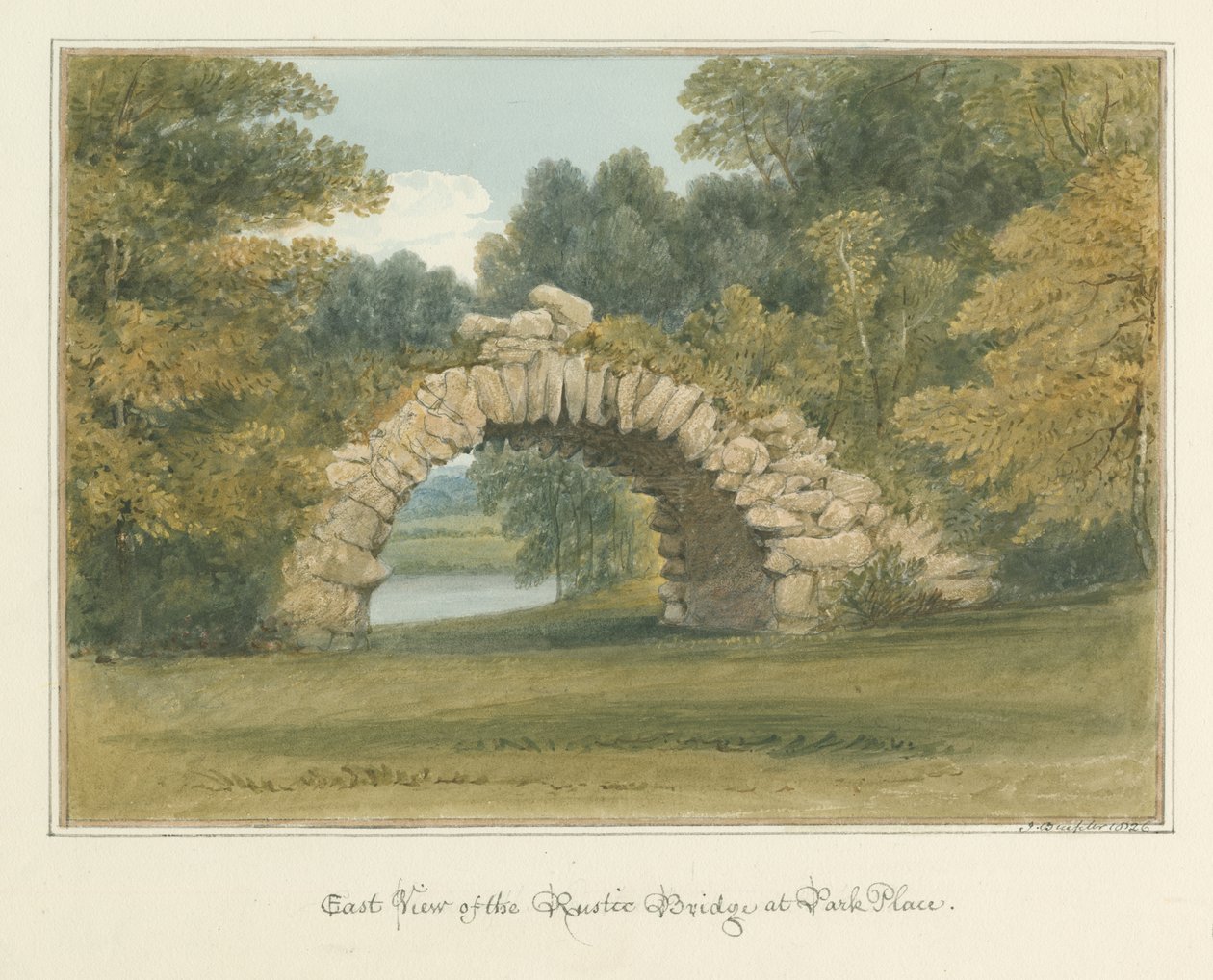 Oxfordshire – Henley upon Thames – Rusztikus híd a Park Place-nél, 1826 alkotó: John Buckler