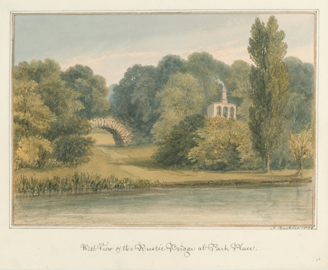 Oxfordshire – Henley upon Thames – Rusztikus híd a Park Place-nél, 1826 alkotó: John Buckler