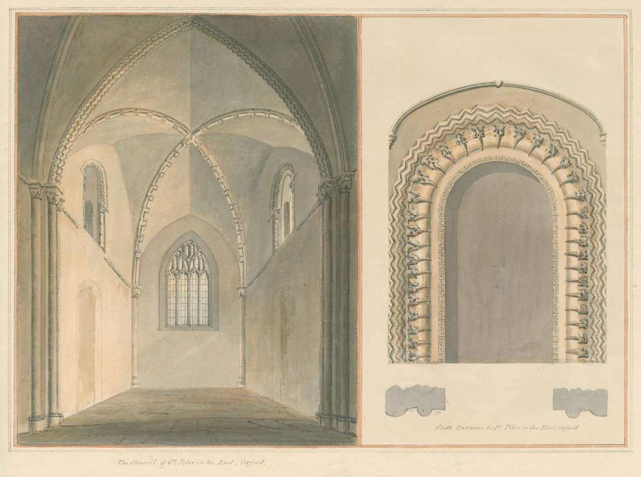 Oxfordshire - Oxford - Szent Péter kancella és déli bejárata a Keleti templomban, 1803 alkotó: John Buckler