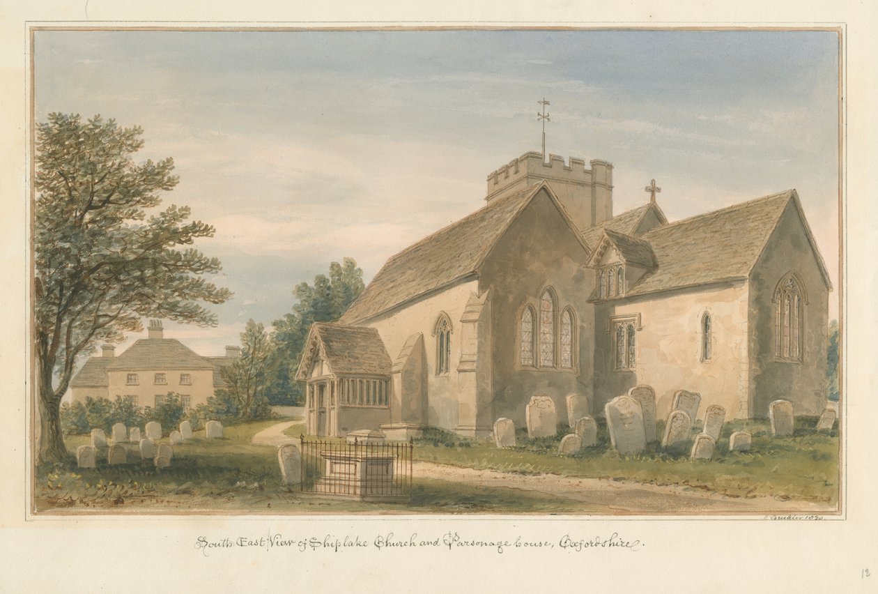 Oxfordshire - Shiplake templom és plébániaház, 1830 alkotó: John Buckler