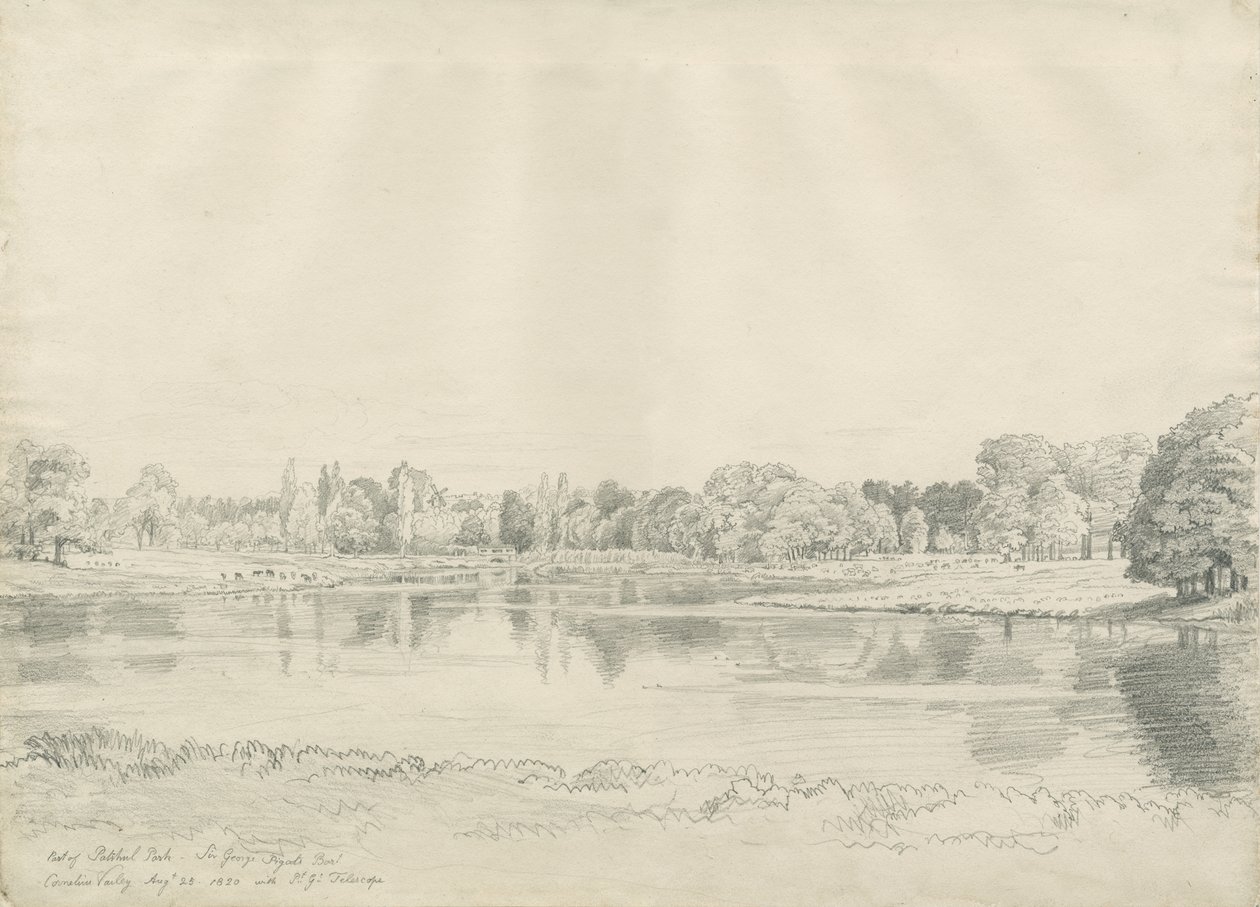 Patshull ház – Park és medence: ceruzarajz, 1820. augusztus 25 alkotó: John Buckler