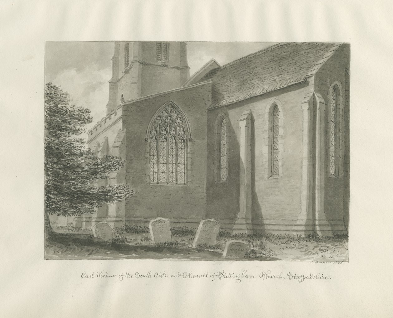 Pattingham templom – Keleti ablak: szépia rajz, 1846 alkotó: John Buckler