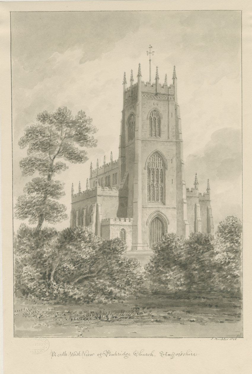 Penkridge templom: szépia rajz alkotó: John Buckler