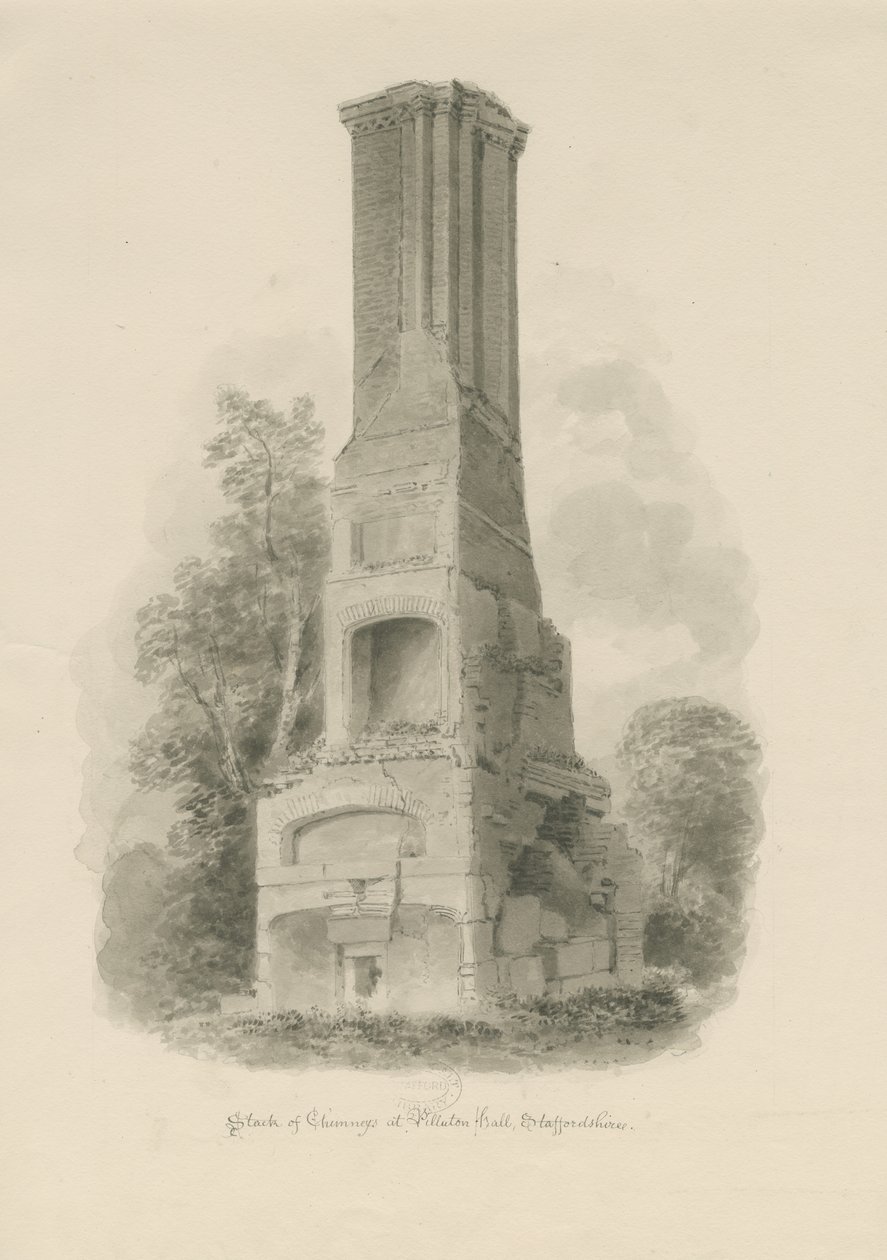 Pillaton Hall - Konyhakémény: szépia rajz (matricás), nd [1841] (rajz) alkotó: John Buckler