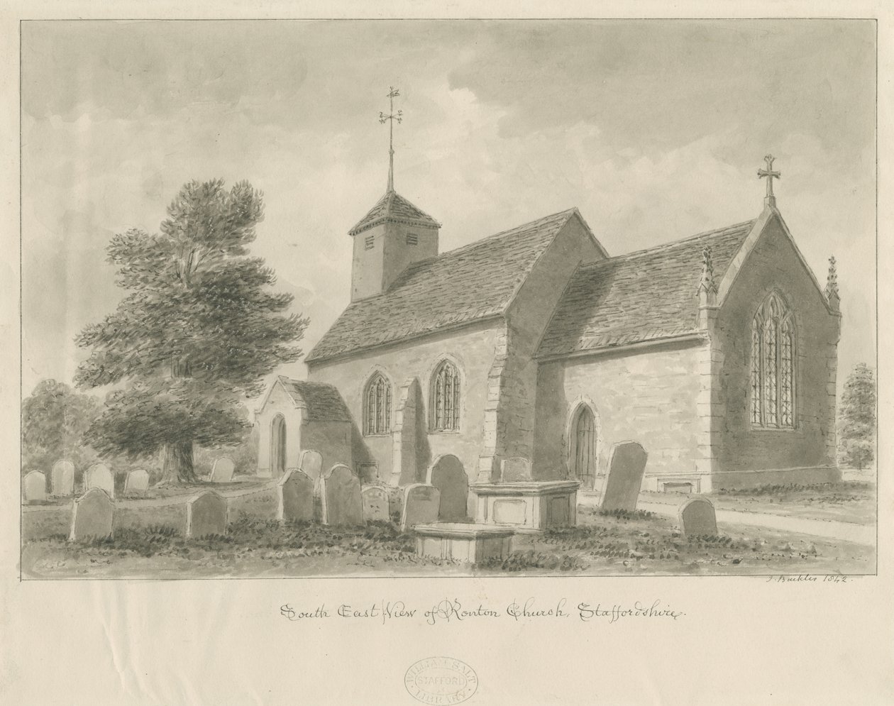 Ranton templom: szépia rajz, 1842 alkotó: John Buckler