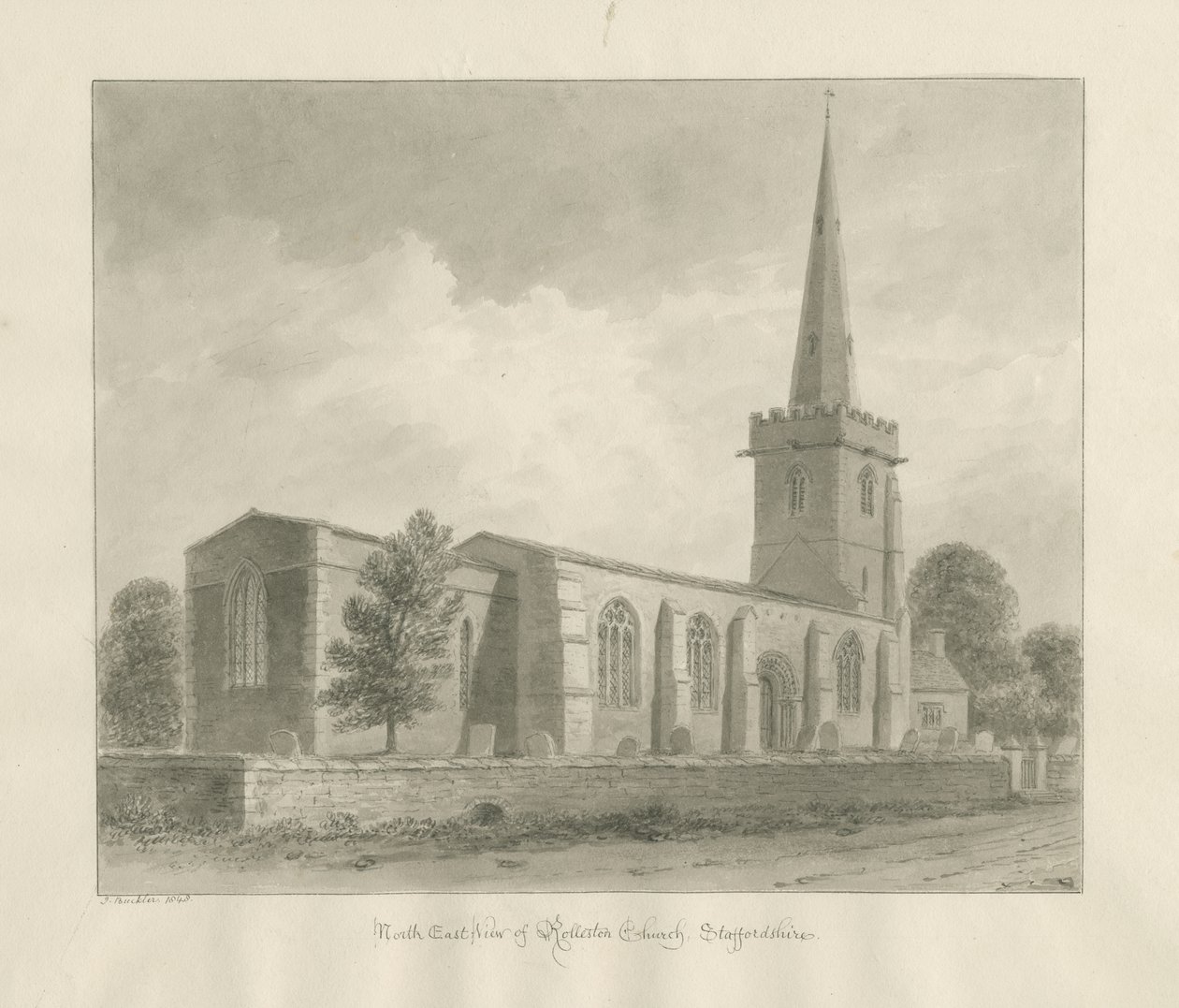 Rolleston templom: szépia rajz, 1848 alkotó: John Buckler