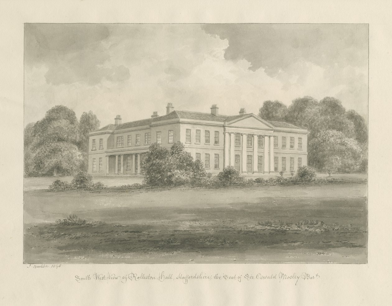 Rolleston Hall: szépia rajz alkotó: John Buckler