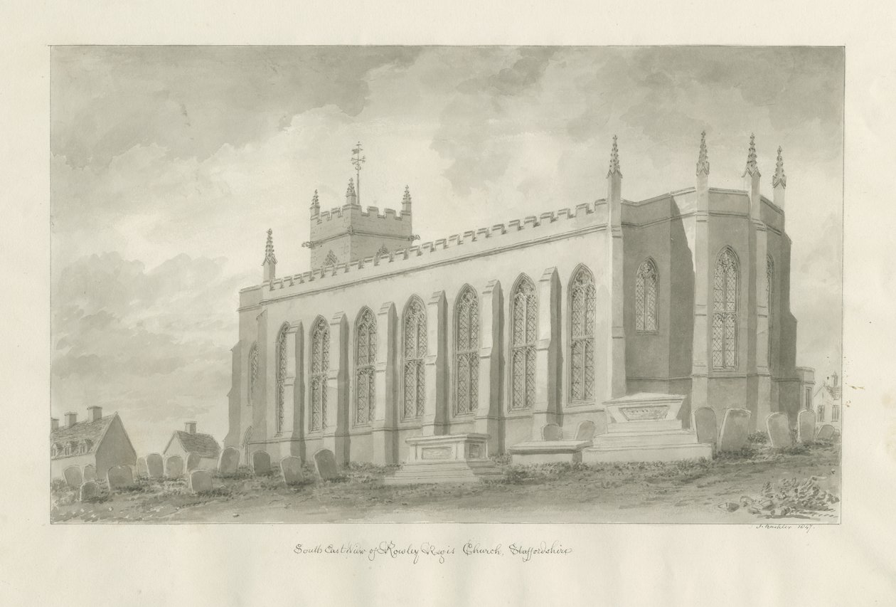Rowley Regis templom: szépia rajz, 1847 alkotó: John Buckler