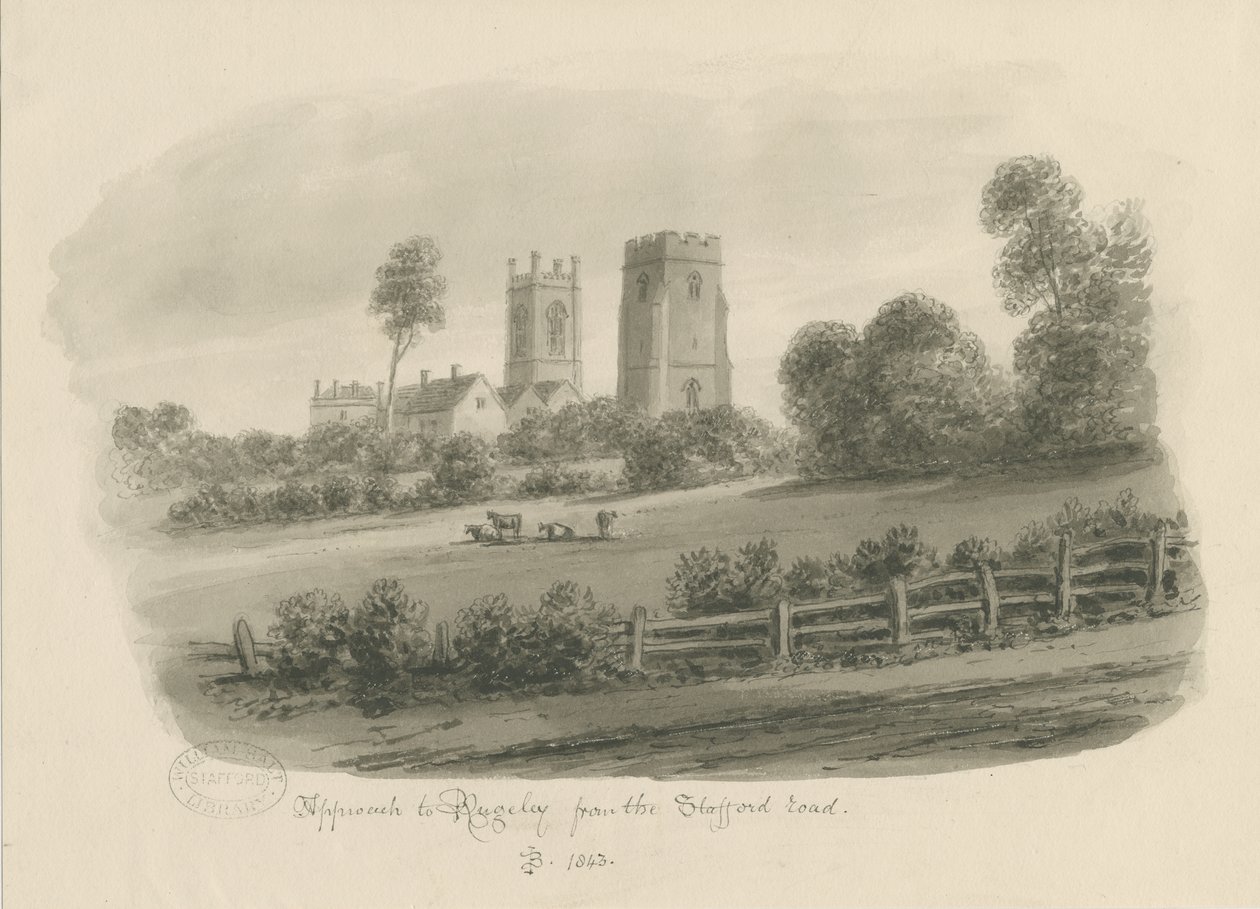Rugeley Town – A Stafford Roadról: szépia rajz alkotó: John Buckler