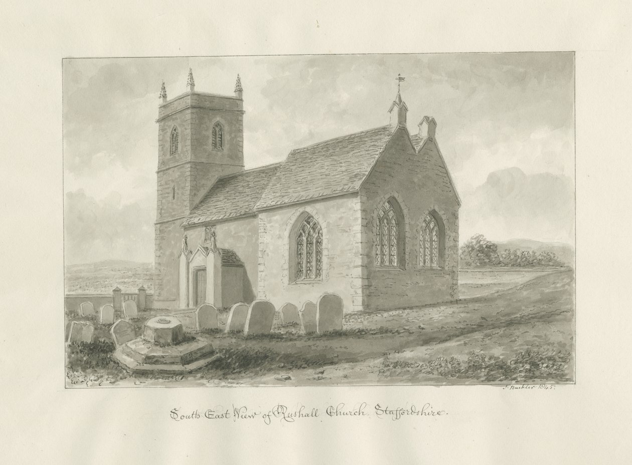 Rushall templom: szépia rajz, 1845 alkotó: John Buckler