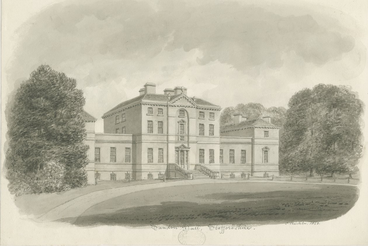 Sandon Hall: szépia rajz (matricás) alkotó: John Buckler