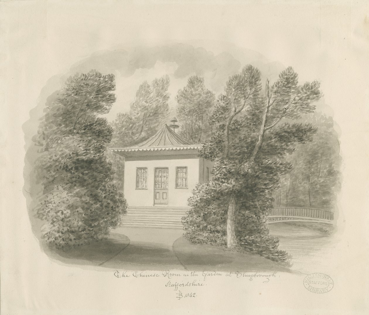 Shugborough - A kínai szoba: szépia mosás rajz alkotó: John Buckler