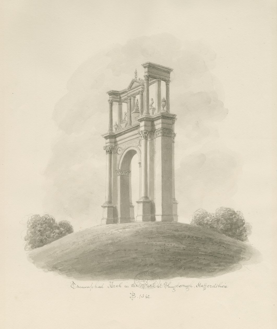 Shugborough - Diadalív: szépia rajz alkotó: John Buckler