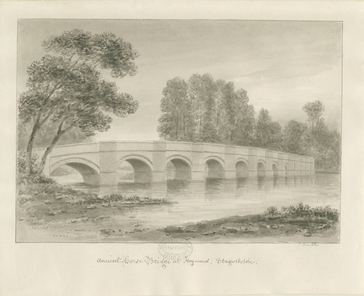 Shugborough Bridge: szépia rajz, nd [?1840-es évek] alkotó: John Buckler