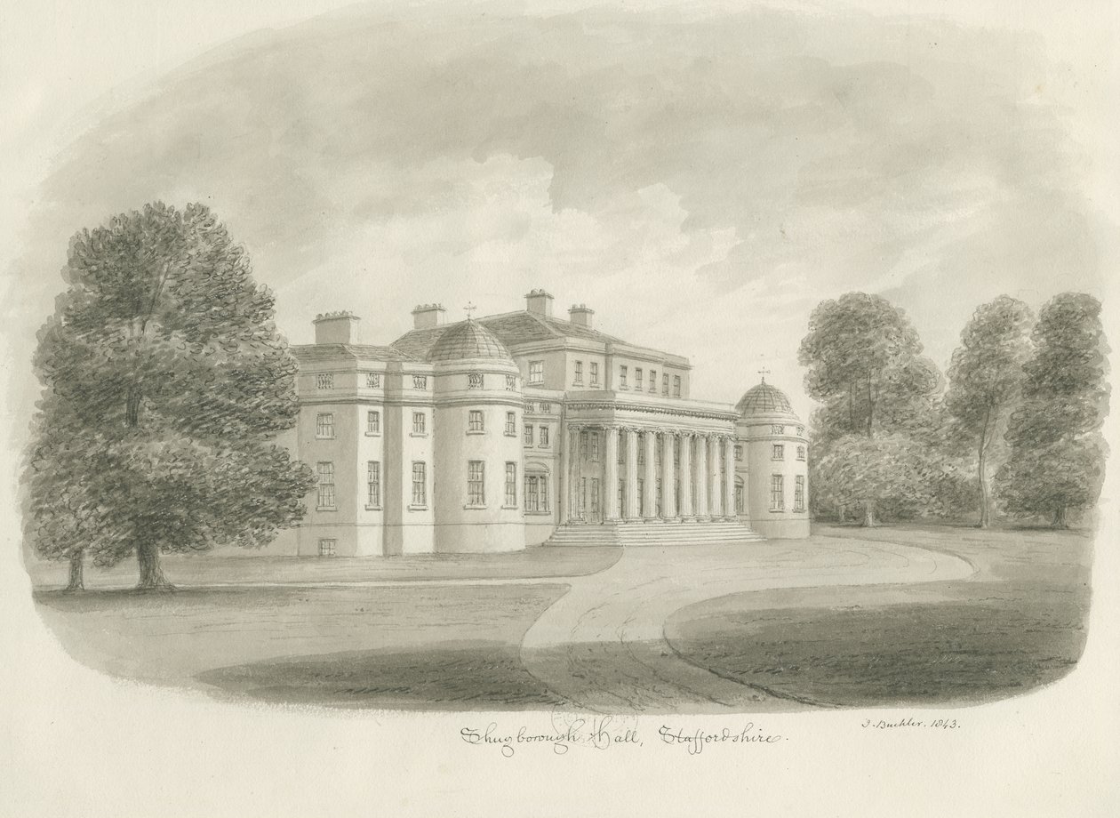 Shugborough Hall: szépia rajz, 1843 alkotó: John Buckler