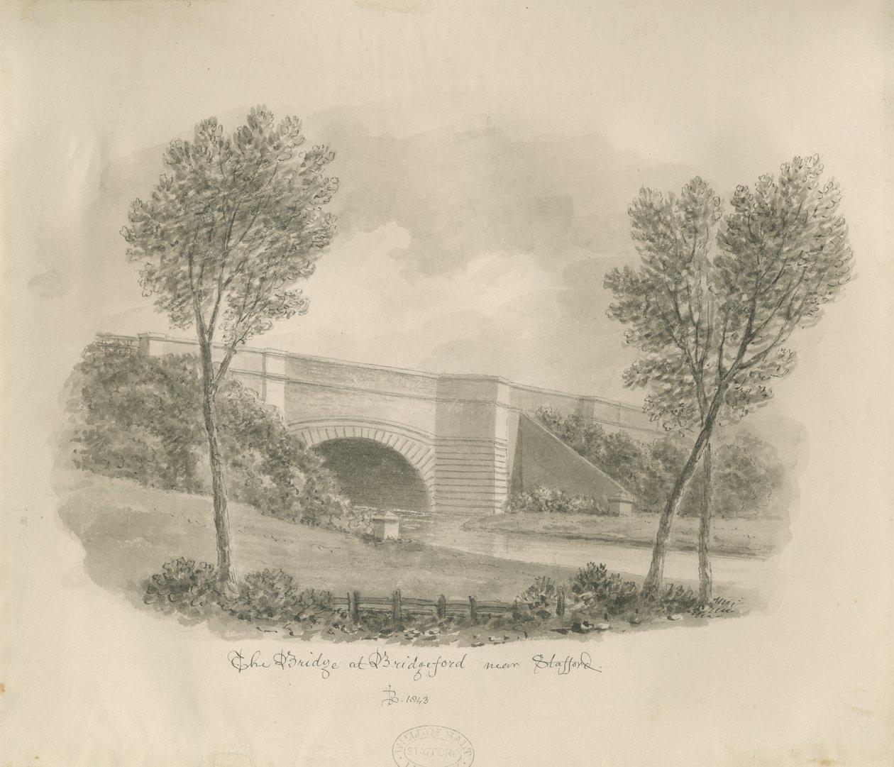 Stafford – Bridgefordi híd: szépia rajz alkotó: John Buckler