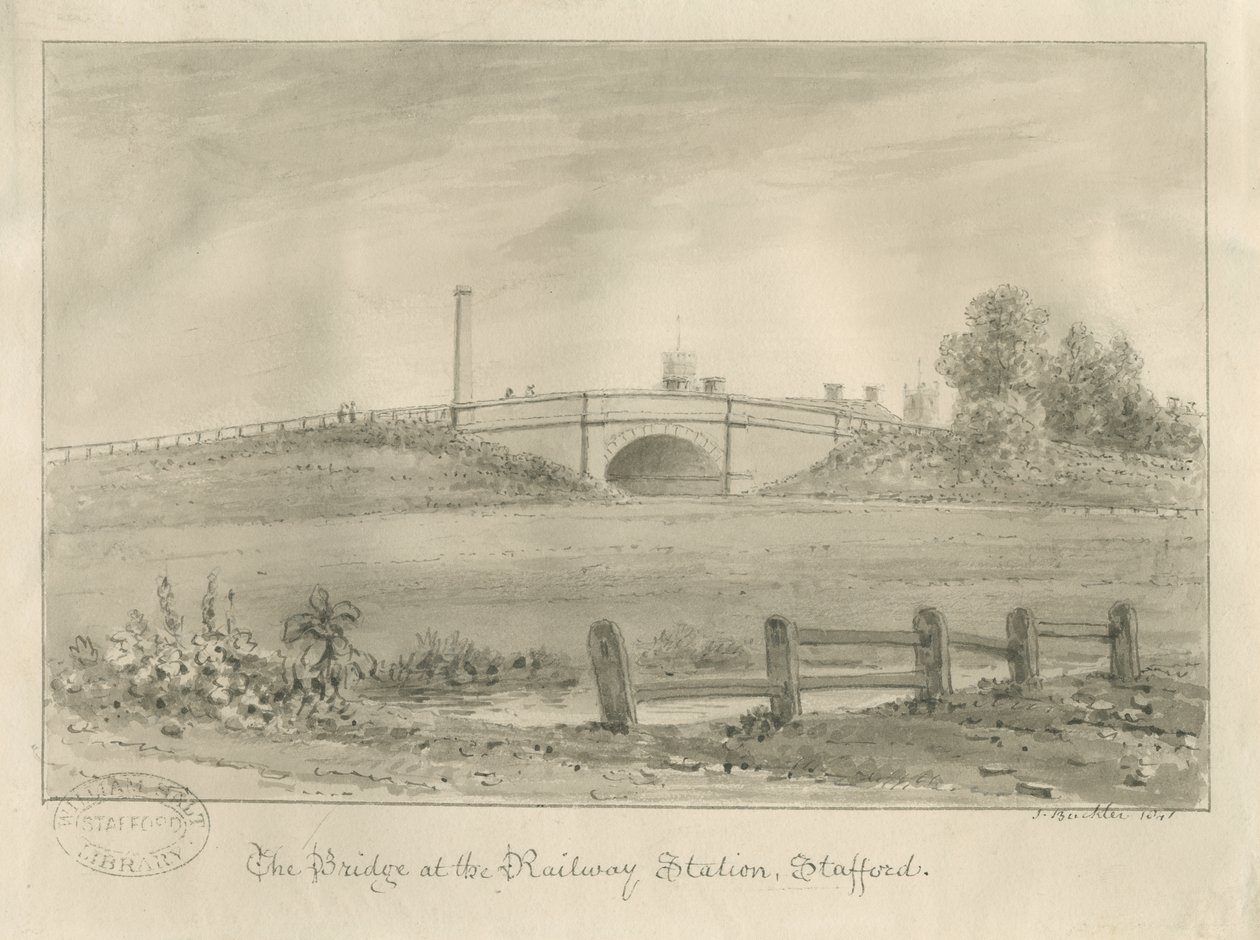 Stafford - Bridge at Railway Station: szépia rajz, 1841 alkotó: John Buckler