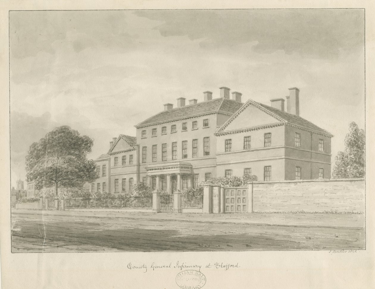 Stafford - County General Infirmary: szépia rajz alkotó: John Buckler