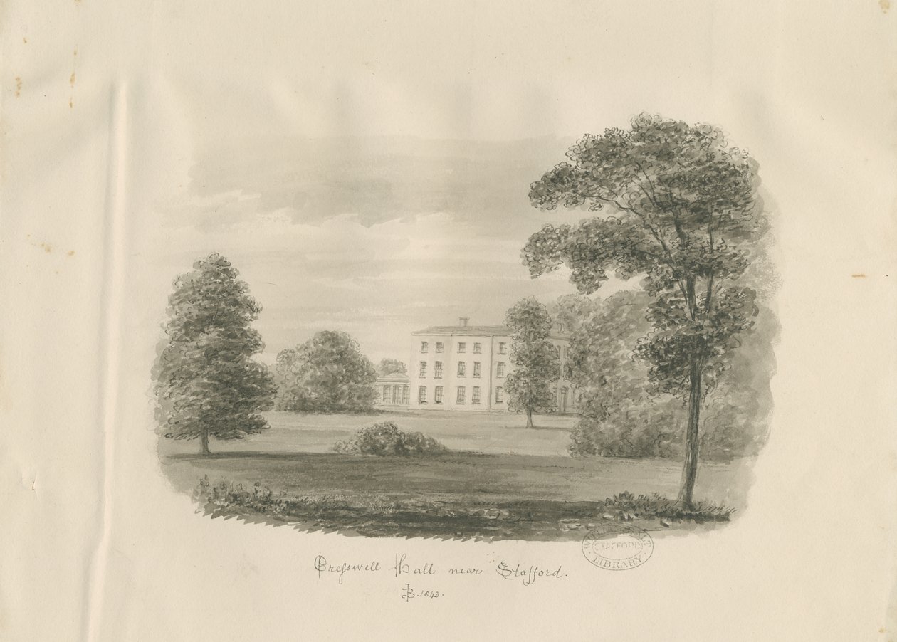 Stafford - Cresswell Hall: szépia rajz alkotó: John Buckler
