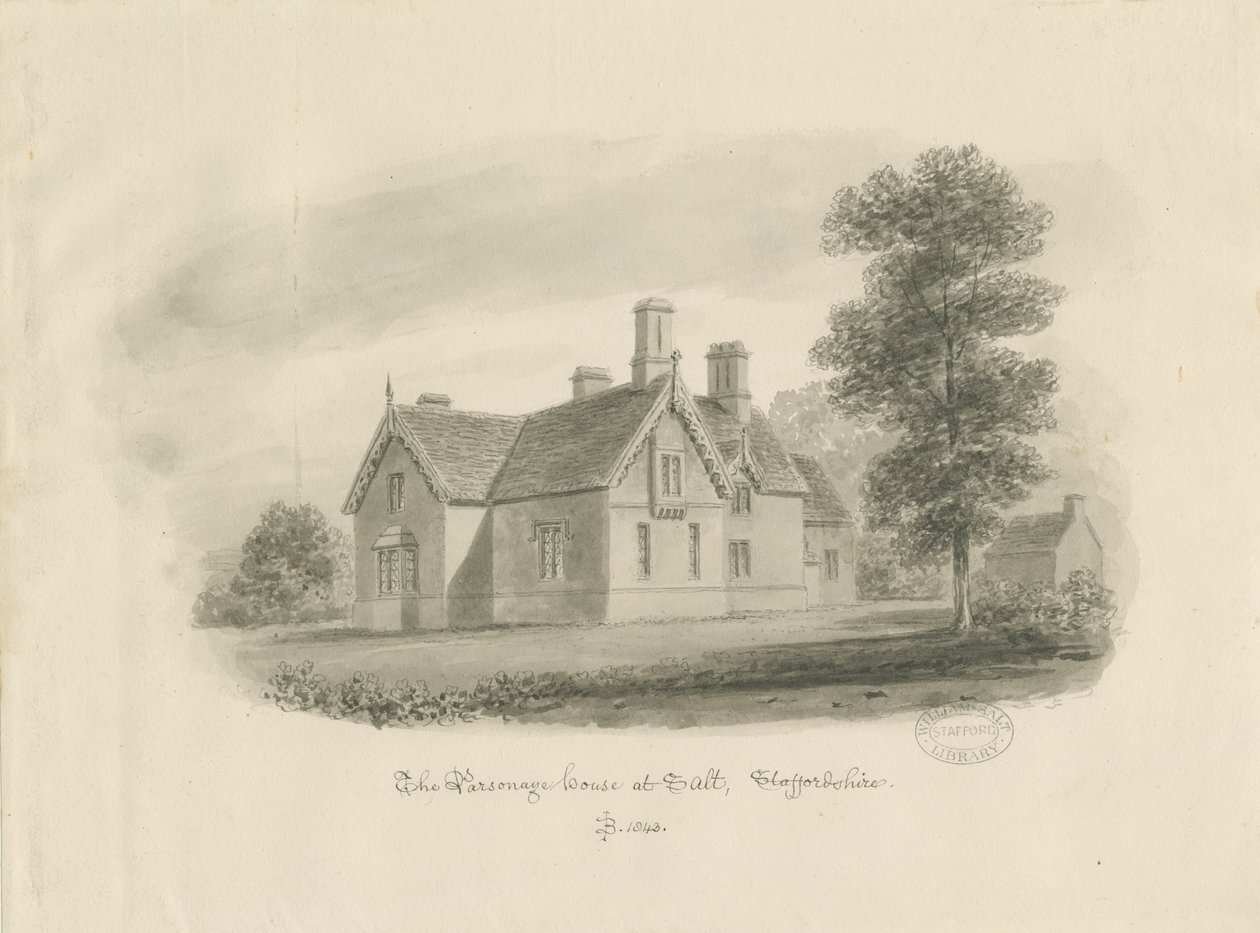 Stafford - Parsonage House at Salt: szépia rajz (matricával) alkotó: John Buckler