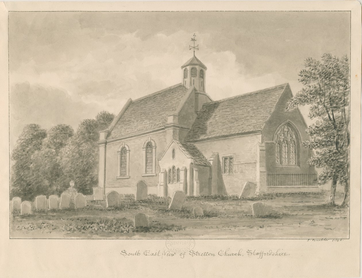 Stretton templom: szépia rajz, 1842 alkotó: John Buckler