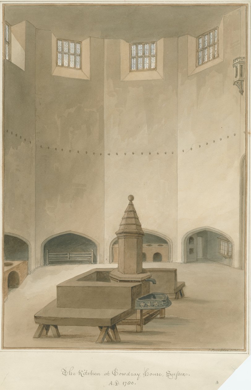 Sussex – Cowdray ház – Konyha belseje, 1830 alkotó: John Buckler