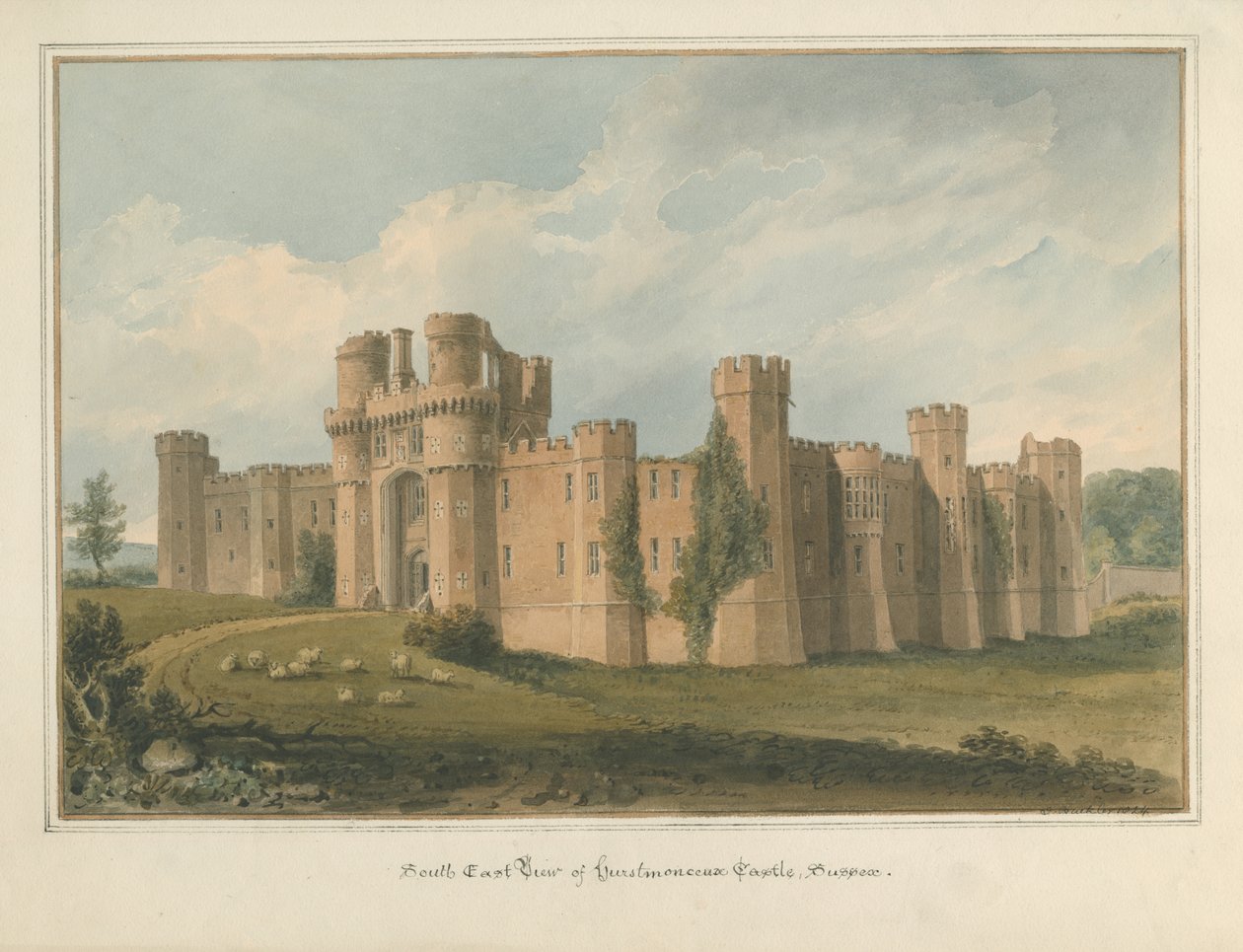 Sussex – Herstmonceux-i kastély, 1824 alkotó: John Buckler