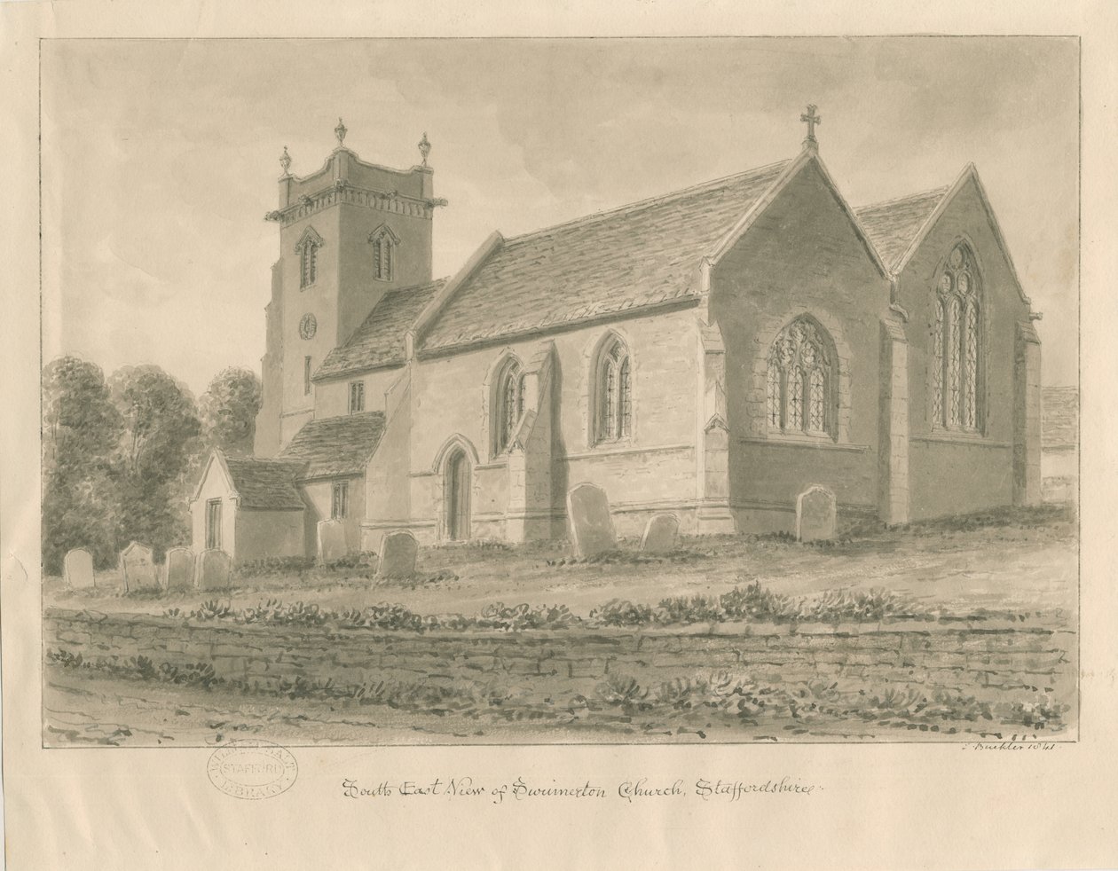 Swynnerton templom: szépia rajz, 1841 alkotó: John Buckler