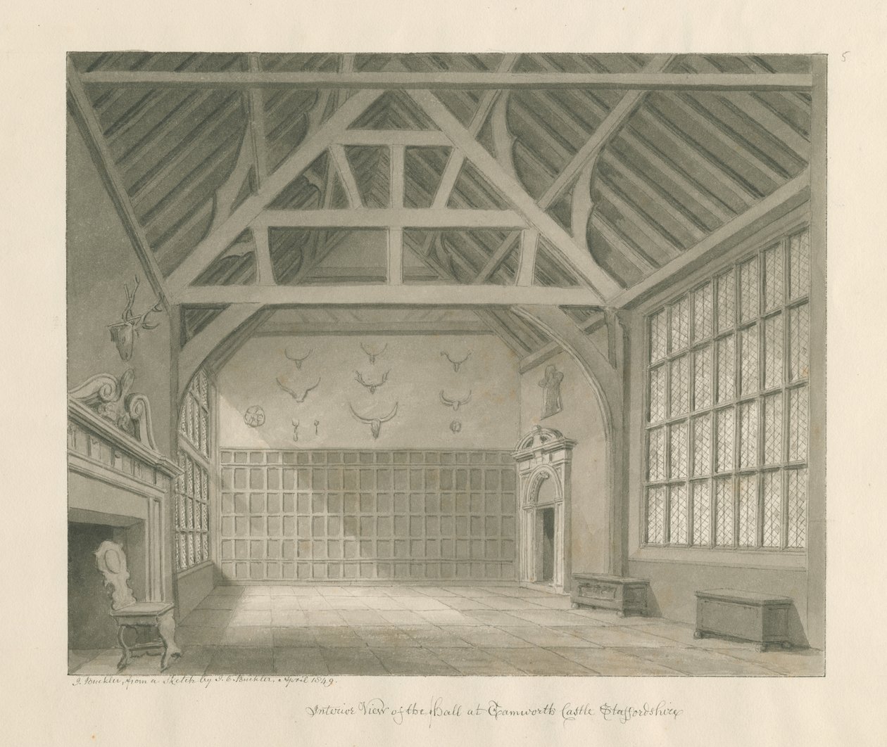 Tamworth kastély: szépia rajz, 1849. ápr (rajz) alkotó: John Buckler